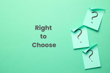 On the right are 3 post it notes that all have questions on them. To the left are the words 'Right to Choose'
