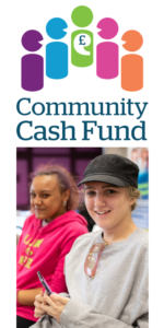 Community Cash Fund logo with a photo of young people undermeath