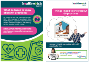 Front page of each of our 'GP practice: What do I need to know' leaflet